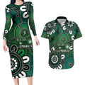 NAIDOC Week 2024 Fire Burning Couples Matching Long Sleeve Bodycon Dress and Hawaiian Shirt Aboriginal Dots Green Art