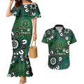 NAIDOC Week 2024 Fire Burning Couples Matching Mermaid Dress and Hawaiian Shirt Aboriginal Dots Green Art