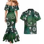NAIDOC Week 2024 Fire Burning Couples Matching Mermaid Dress and Hawaiian Shirt Aboriginal Dots Green Art