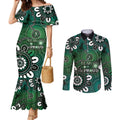 NAIDOC Week 2024 Fire Burning Couples Matching Mermaid Dress and Long Sleeve Button Shirt Aboriginal Dots Green Art