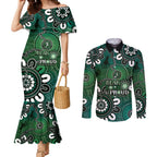 NAIDOC Week 2024 Fire Burning Couples Matching Mermaid Dress and Long Sleeve Button Shirt Aboriginal Dots Green Art