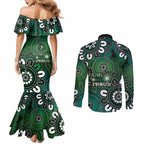 NAIDOC Week 2024 Fire Burning Couples Matching Mermaid Dress and Long Sleeve Button Shirt Aboriginal Dots Green Art