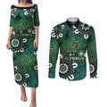 NAIDOC Week 2024 Fire Burning Couples Matching Puletasi and Long Sleeve Button Shirt Aboriginal Dots Green Art