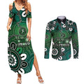 NAIDOC Week 2024 Fire Burning Couples Matching Summer Maxi Dress and Long Sleeve Button Shirt Aboriginal Dots Green Art