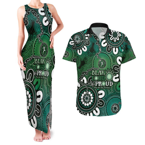 NAIDOC Week 2024 Fire Burning Couples Matching Tank Maxi Dress and Hawaiian Shirt Aboriginal Dots Green Art
