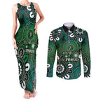NAIDOC Week 2024 Fire Burning Couples Matching Tank Maxi Dress and Long Sleeve Button Shirt Aboriginal Dots Green Art