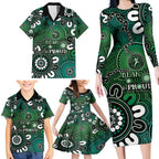 NAIDOC Week 2024 Fire Burning Family Matching Long Sleeve Bodycon Dress and Hawaiian Shirt Aboriginal Dots Green Art