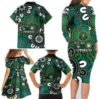NAIDOC Week 2024 Fire Burning Family Matching Long Sleeve Bodycon Dress and Hawaiian Shirt Aboriginal Dots Green Art