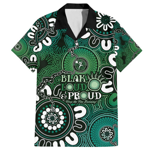 NAIDOC Week 2024 Fire Burning Family Matching Long Sleeve Bodycon Dress and Hawaiian Shirt Aboriginal Dots Green Art