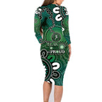 NAIDOC Week 2024 Fire Burning Family Matching Long Sleeve Bodycon Dress and Hawaiian Shirt Aboriginal Dots Green Art
