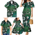 NAIDOC Week 2024 Fire Burning Family Matching Mermaid Dress and Hawaiian Shirt Aboriginal Dots Green Art