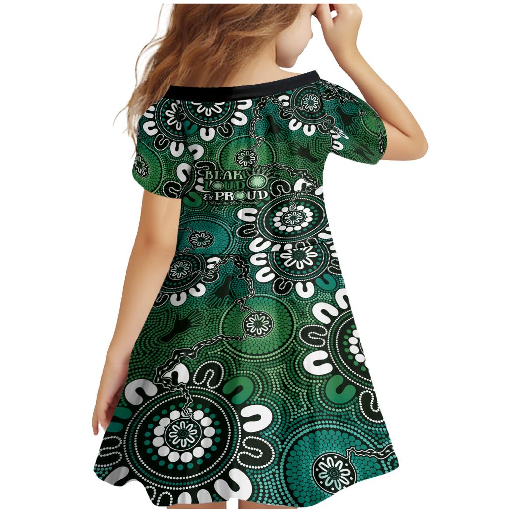 NAIDOC Week 2024 Fire Burning Family Matching Mermaid Dress and Hawaiian Shirt Aboriginal Dots Green Art
