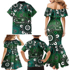 NAIDOC Week 2024 Fire Burning Family Matching Mermaid Dress and Hawaiian Shirt Aboriginal Dots Green Art