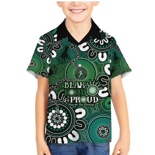 NAIDOC Week 2024 Fire Burning Family Matching Mermaid Dress and Hawaiian Shirt Aboriginal Dots Green Art