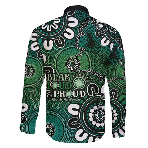 NAIDOC Week 2024 Fire Burning Family Matching Off The Shoulder Long Sleeve Dress and Hawaiian Shirt Aboriginal Dots Green Art
