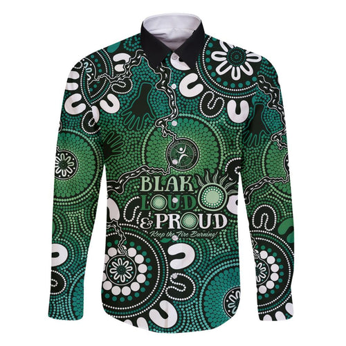 NAIDOC Week 2024 Fire Burning Family Matching Off Shoulder Maxi Dress and Hawaiian Shirt Aboriginal Dots Green Art