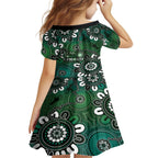 NAIDOC Week 2024 Fire Burning Family Matching Off Shoulder Short Dress and Hawaiian Shirt Aboriginal Dots Green Art
