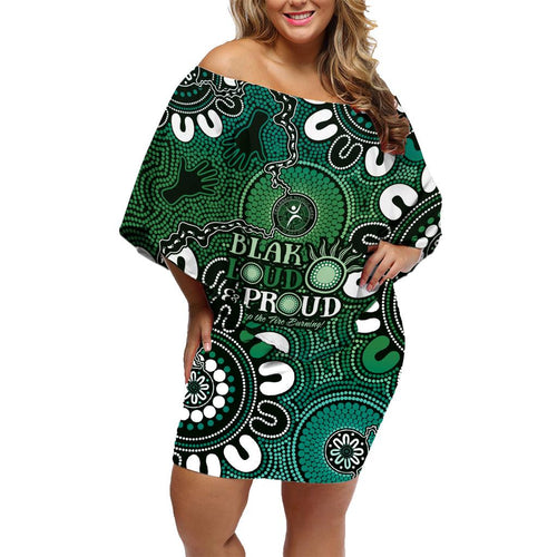 NAIDOC Week 2024 Fire Burning Family Matching Off Shoulder Short Dress and Hawaiian Shirt Aboriginal Dots Green Art