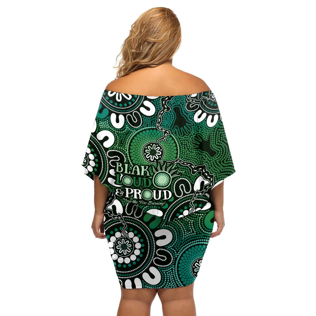 NAIDOC Week 2024 Fire Burning Family Matching Off Shoulder Short Dress and Hawaiian Shirt Aboriginal Dots Green Art
