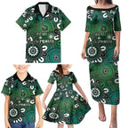 NAIDOC Week 2024 Fire Burning Family Matching Puletasi and Hawaiian Shirt Aboriginal Dots Green Art