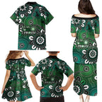 NAIDOC Week 2024 Fire Burning Family Matching Puletasi and Hawaiian Shirt Aboriginal Dots Green Art