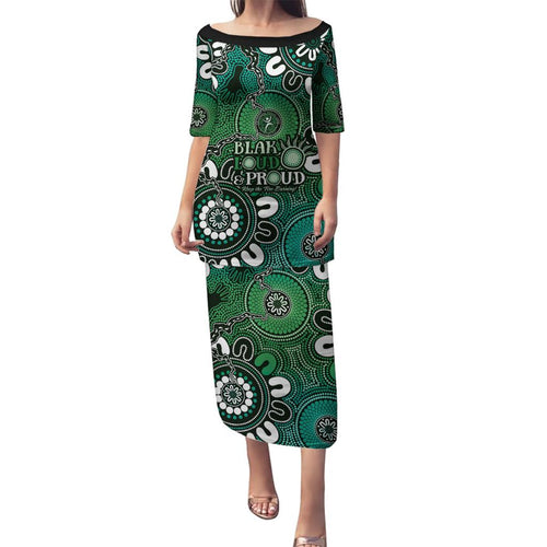 NAIDOC Week 2024 Fire Burning Family Matching Puletasi and Hawaiian Shirt Aboriginal Dots Green Art