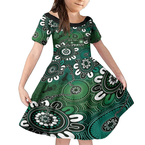 NAIDOC Week 2024 Fire Burning Family Matching Short Sleeve Bodycon Dress and Hawaiian Shirt Aboriginal Dots Green Art
