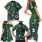NAIDOC Week 2024 Fire Burning Family Matching Short Sleeve Bodycon Dress and Hawaiian Shirt Aboriginal Dots Green Art