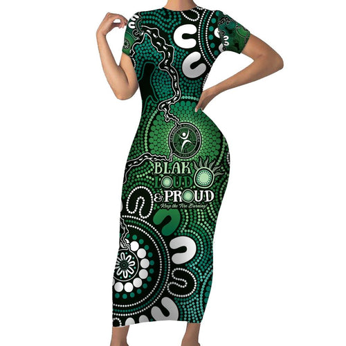 NAIDOC Week 2024 Fire Burning Family Matching Short Sleeve Bodycon Dress and Hawaiian Shirt Aboriginal Dots Green Art