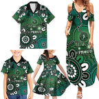 NAIDOC Week 2024 Fire Burning Family Matching Summer Maxi Dress and Hawaiian Shirt Aboriginal Dots Green Art