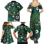 NAIDOC Week 2024 Fire Burning Family Matching Summer Maxi Dress and Hawaiian Shirt Aboriginal Dots Green Art
