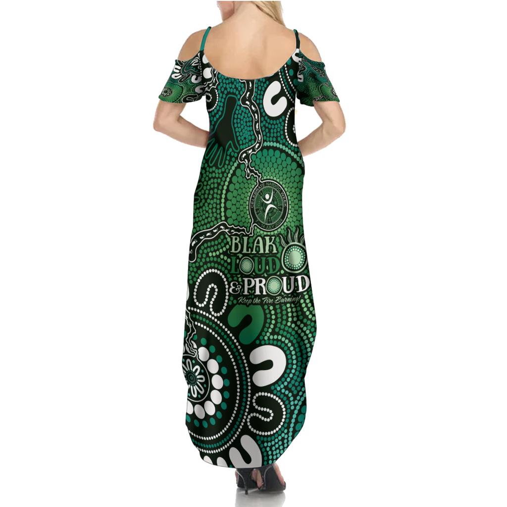 NAIDOC Week 2024 Fire Burning Family Matching Summer Maxi Dress and Hawaiian Shirt Aboriginal Dots Green Art