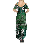 NAIDOC Week 2024 Fire Burning Family Matching Summer Maxi Dress and Hawaiian Shirt Aboriginal Dots Green Art