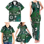NAIDOC Week 2024 Fire Burning Family Matching Tank Maxi Dress and Hawaiian Shirt Aboriginal Dots Green Art