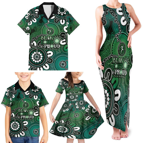 NAIDOC Week 2024 Fire Burning Family Matching Tank Maxi Dress and Hawaiian Shirt Aboriginal Dots Green Art