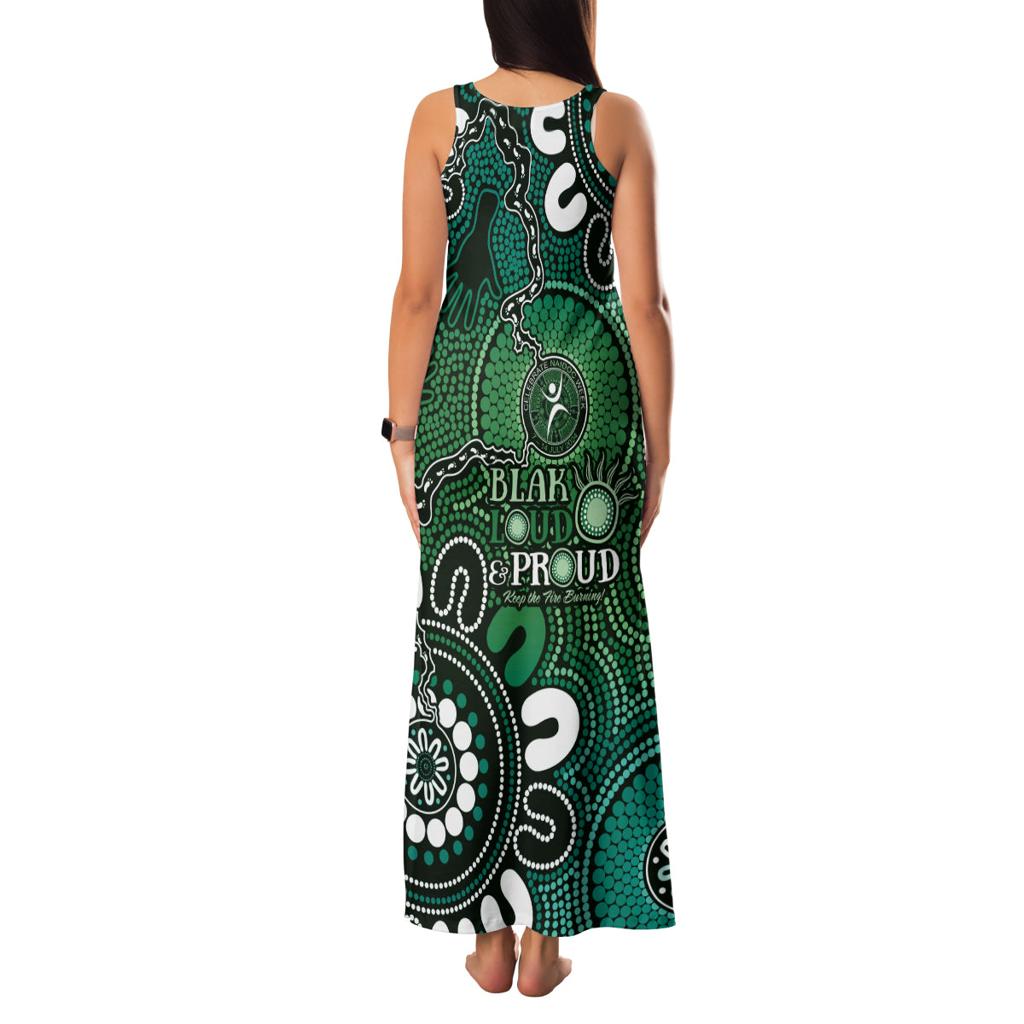 NAIDOC Week 2024 Fire Burning Family Matching Tank Maxi Dress and Hawaiian Shirt Aboriginal Dots Green Art