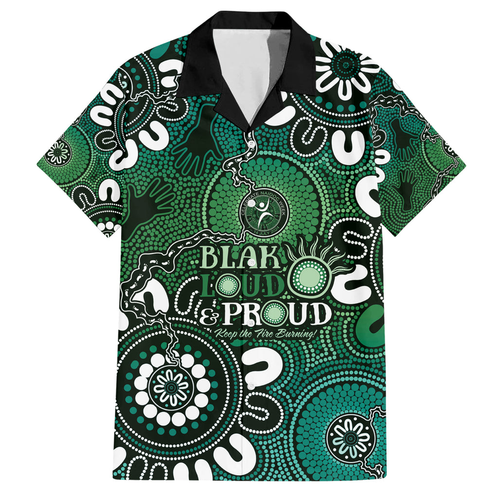 NAIDOC Week 2024 Fire Burning Hawaiian Shirt Aboriginal Dots Green Art