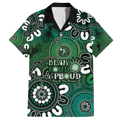 NAIDOC Week 2024 Fire Burning Hawaiian Shirt Aboriginal Dots Green Art