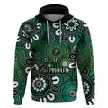 NAIDOC Week 2024 Fire Burning Hoodie Aboriginal Dots Green Art