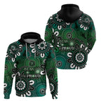 NAIDOC Week 2024 Fire Burning Hoodie Aboriginal Dots Green Art