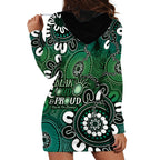 NAIDOC Week 2024 Fire Burning Hoodie Dress Aboriginal Dots Green Art