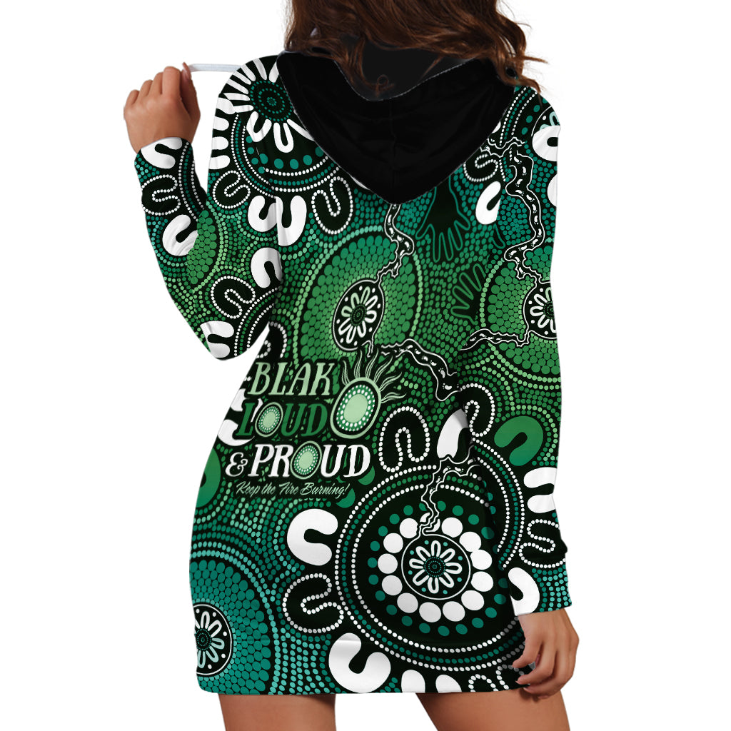 NAIDOC Week 2024 Fire Burning Hoodie Dress Aboriginal Dots Green Art