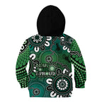 NAIDOC Week 2024 Fire Burning Kid Hoodie Aboriginal Dots Green Art