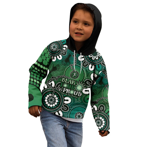 NAIDOC Week 2024 Fire Burning Kid Hoodie Aboriginal Dots Green Art
