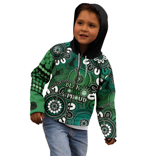 NAIDOC Week 2024 Fire Burning Kid Hoodie Aboriginal Dots Green Art