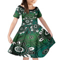 NAIDOC Week 2024 Fire Burning Kid Short Sleeve Dress Aboriginal Dots Green Art