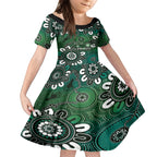 NAIDOC Week 2024 Fire Burning Kid Short Sleeve Dress Aboriginal Dots Green Art