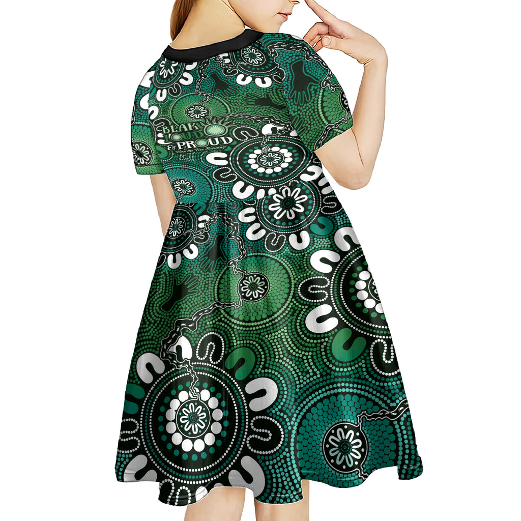 NAIDOC Week 2024 Fire Burning Kid Short Sleeve Dress Aboriginal Dots Green Art