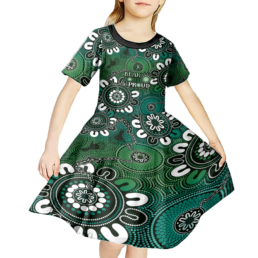 NAIDOC Week 2024 Fire Burning Kid Short Sleeve Dress Aboriginal Dots Green Art