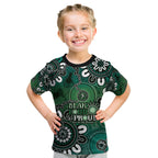 NAIDOC Week 2024 Fire Burning Kid T Shirt Aboriginal Dots Green Art